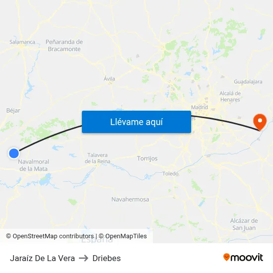 Jaraíz De La Vera to Driebes map
