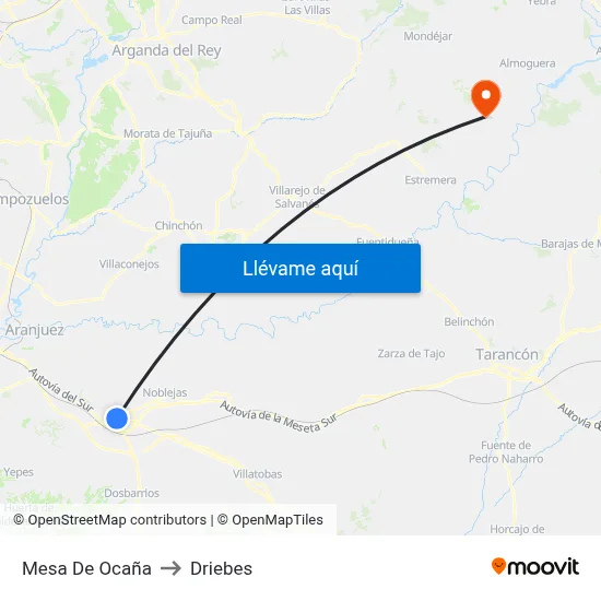 Mesa De Ocaña to Driebes map