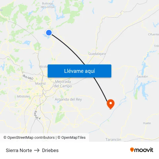 Sierra Norte to Driebes map