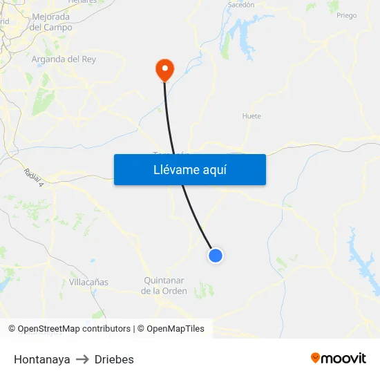 Hontanaya to Driebes map