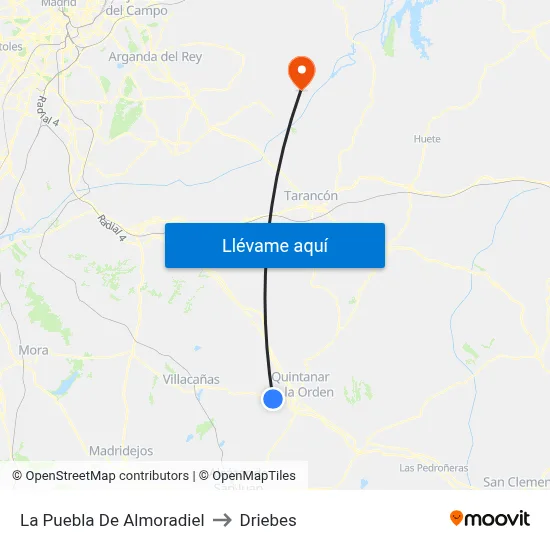 La Puebla De Almoradiel to Driebes map