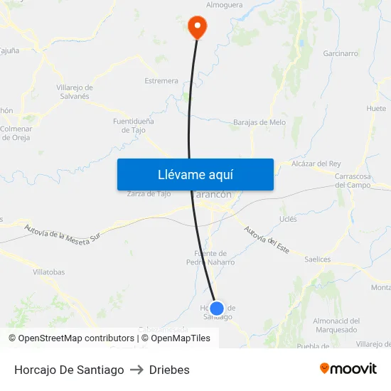 Horcajo De Santiago to Driebes map