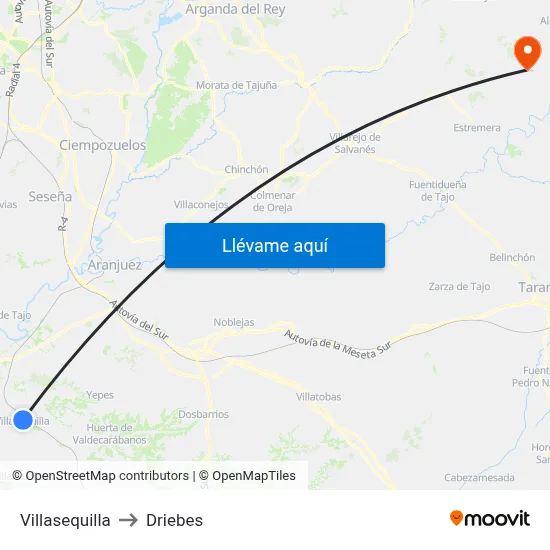 Villasequilla to Driebes map