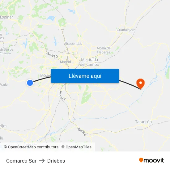Comarca Sur to Driebes map