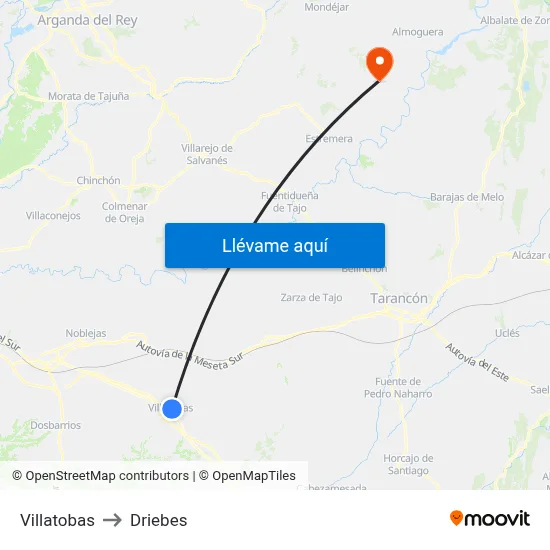 Villatobas to Driebes map