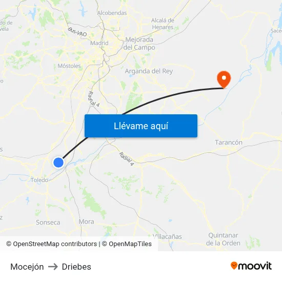 Mocejón to Driebes map