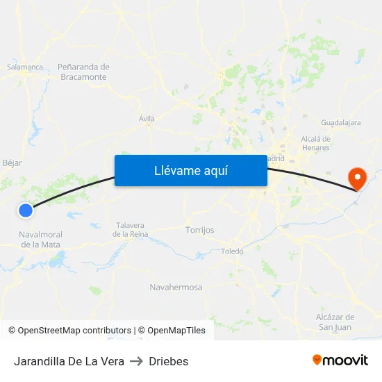 Jarandilla De La Vera to Driebes map