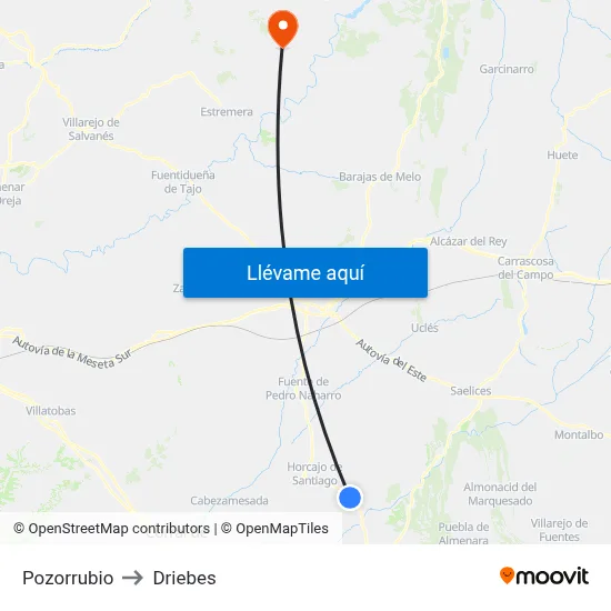 Pozorrubio to Driebes map