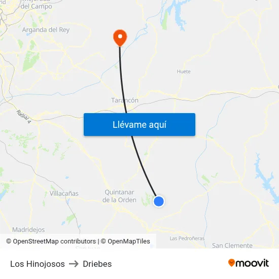 Los Hinojosos to Driebes map