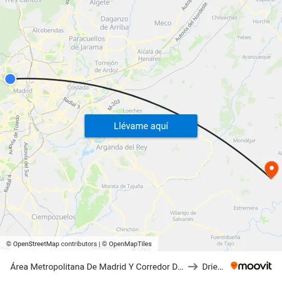 Área Metropolitana De Madrid Y Corredor Del Henares to Driebes map