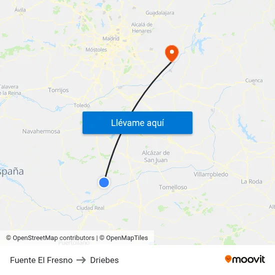 Fuente El Fresno to Driebes map