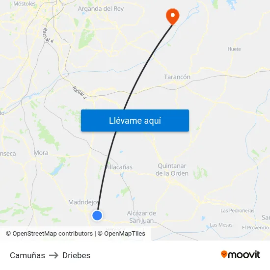 Camuñas to Driebes map