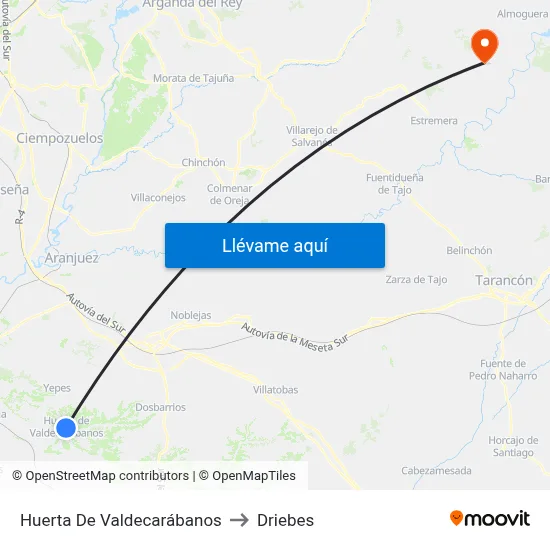 Huerta De Valdecarábanos to Driebes map