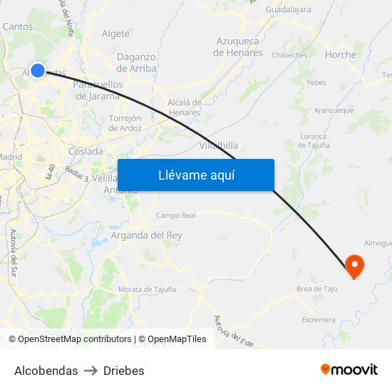 Alcobendas to Driebes map