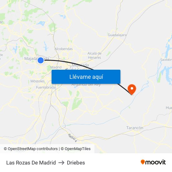 Las Rozas De Madrid to Driebes map