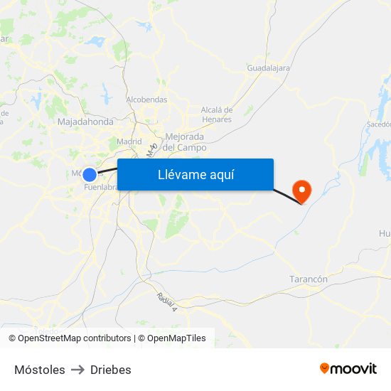 Móstoles to Driebes map