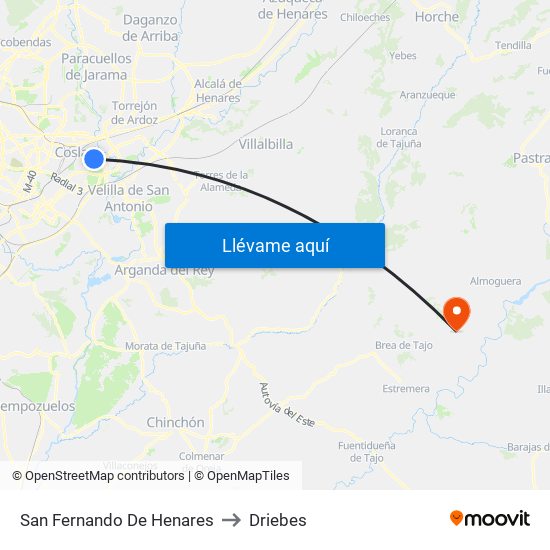 San Fernando De Henares to Driebes map