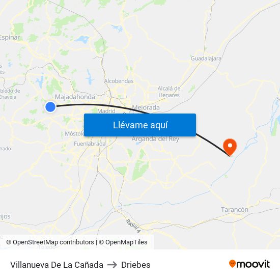 Villanueva De La Cañada to Driebes map