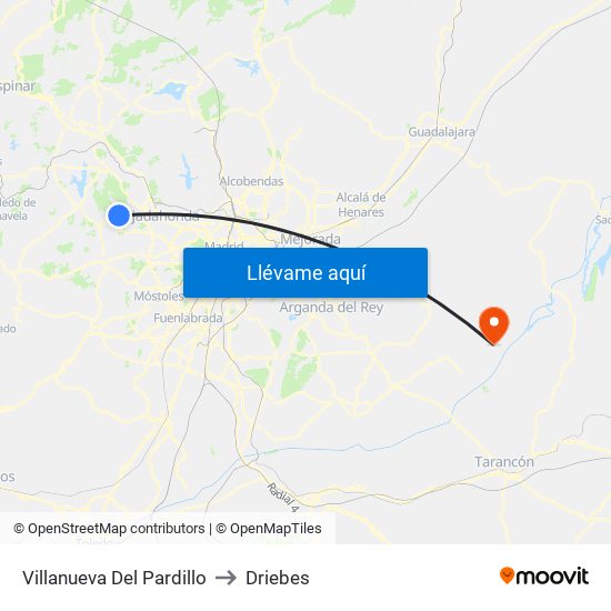 Villanueva Del Pardillo to Driebes map