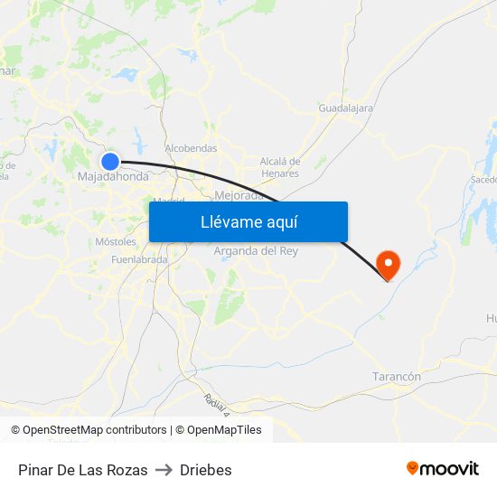 Pinar De Las Rozas to Driebes map