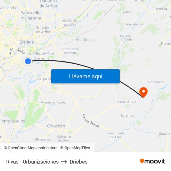 Rivas - Urbanizaciones to Driebes map