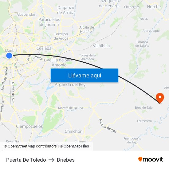 Puerta De Toledo to Driebes map