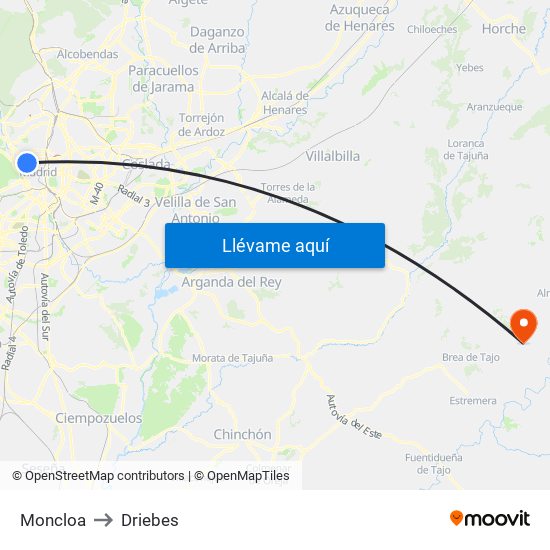 Moncloa to Driebes map