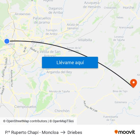 P.º Ruperto Chapí - Moncloa to Driebes map