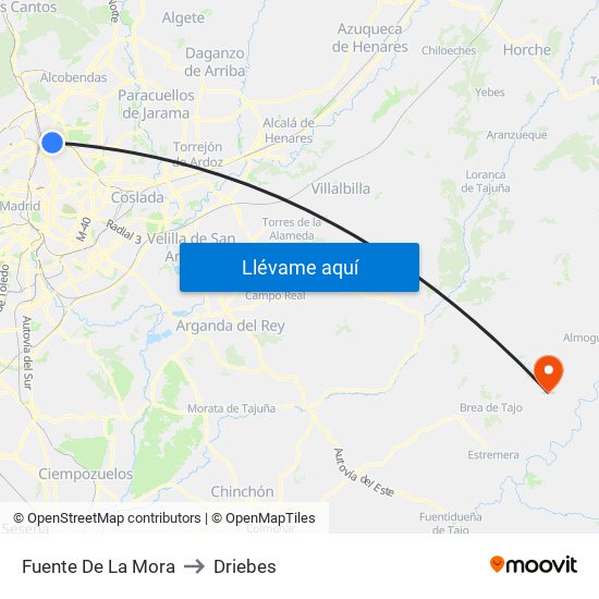 Fuente De La Mora to Driebes map