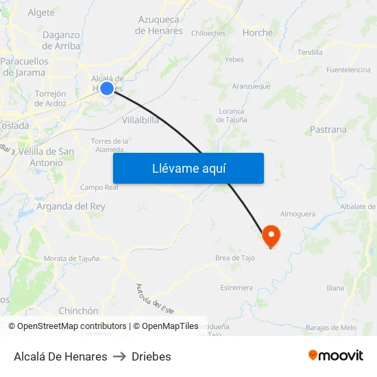 Alcalá De Henares to Driebes map