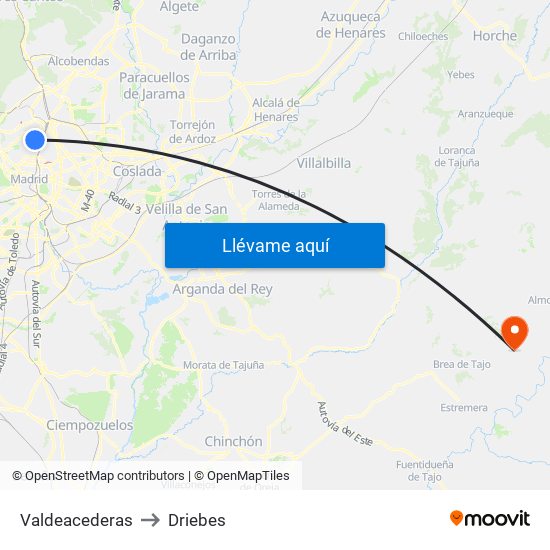 Valdeacederas to Driebes map