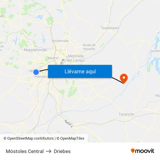 Móstoles Central to Driebes map