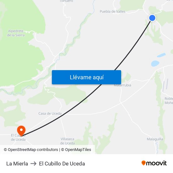 La Mierla to El Cubillo De Uceda map