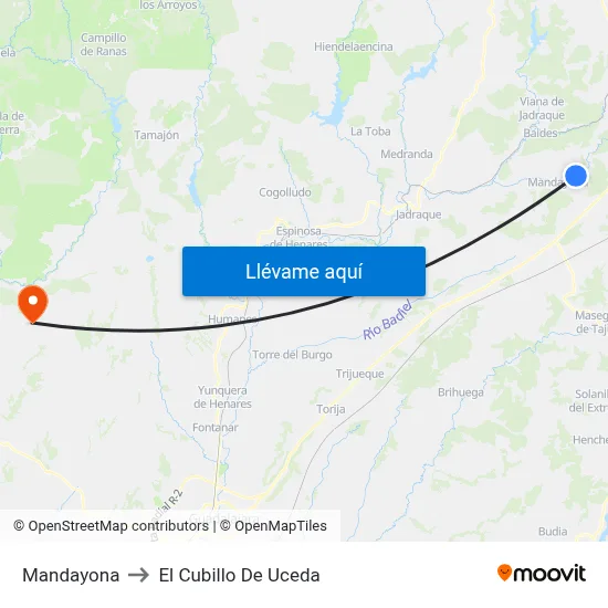 Mandayona to El Cubillo De Uceda map