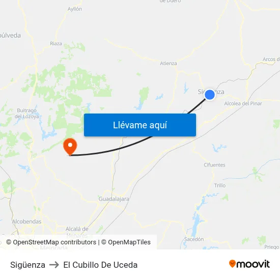 Sigüenza to El Cubillo De Uceda map