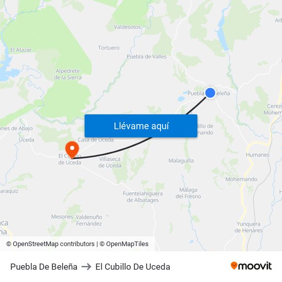 Puebla De Beleña to El Cubillo De Uceda map