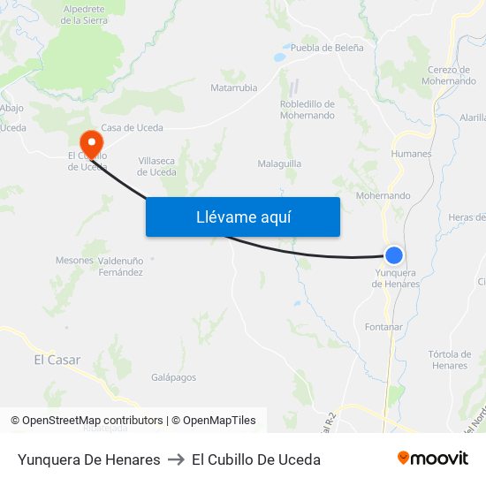 Yunquera De Henares to El Cubillo De Uceda map