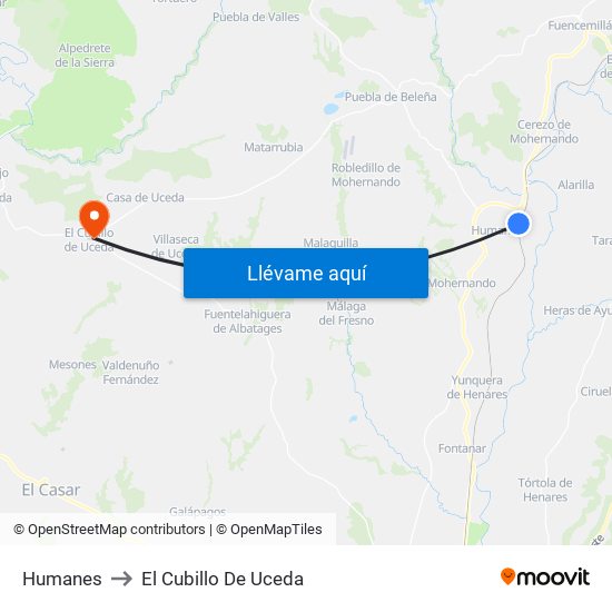 Humanes to El Cubillo De Uceda map