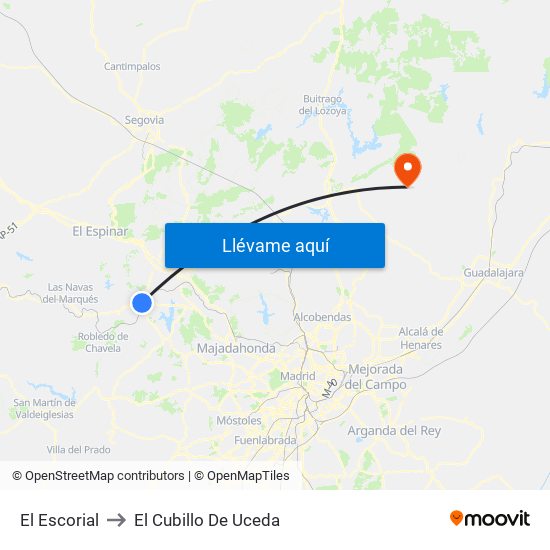 El Escorial to El Cubillo De Uceda map