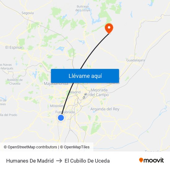 Humanes De Madrid to El Cubillo De Uceda map
