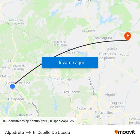 Alpedrete to El Cubillo De Uceda map