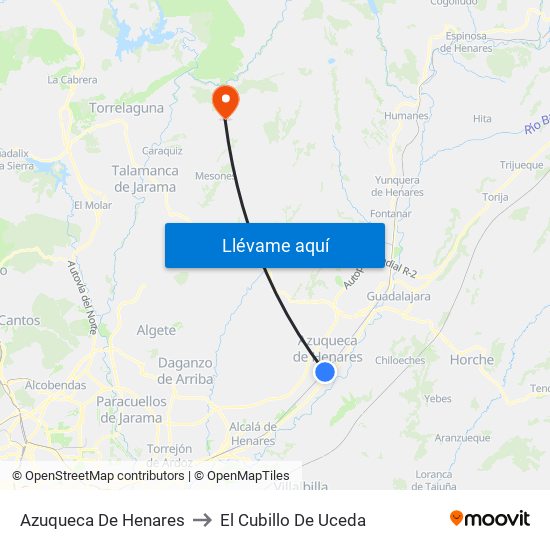 Azuqueca De Henares to El Cubillo De Uceda map