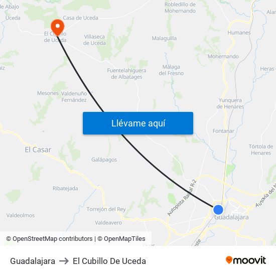 Guadalajara to El Cubillo De Uceda map