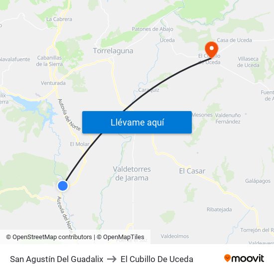 San Agustín Del Guadalix to El Cubillo De Uceda map