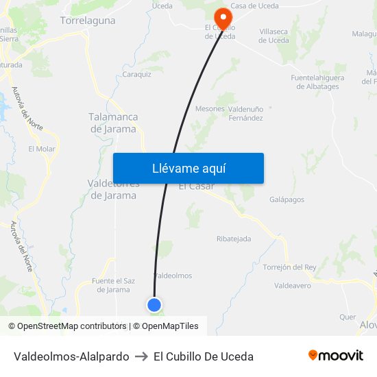 Valdeolmos-Alalpardo to El Cubillo De Uceda map