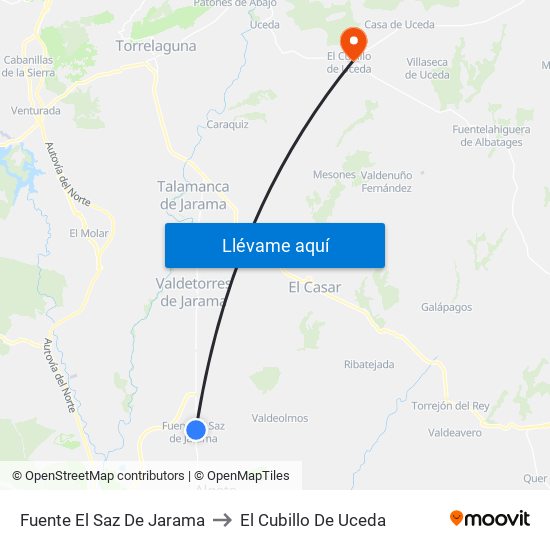 Fuente El Saz De Jarama to El Cubillo De Uceda map