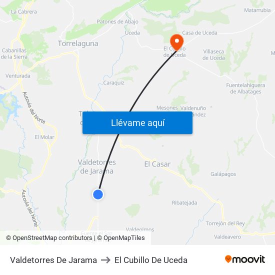 Valdetorres De Jarama to El Cubillo De Uceda map