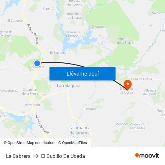 La Cabrera to El Cubillo De Uceda map