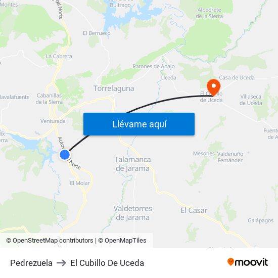 Pedrezuela to El Cubillo De Uceda map