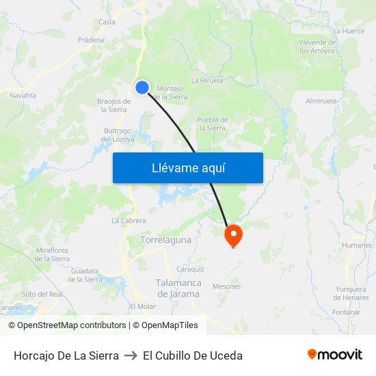 Horcajo De La Sierra to El Cubillo De Uceda map